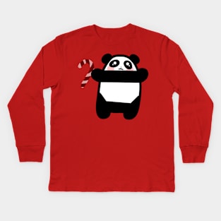 Candy Cane Panda Kids Long Sleeve T-Shirt